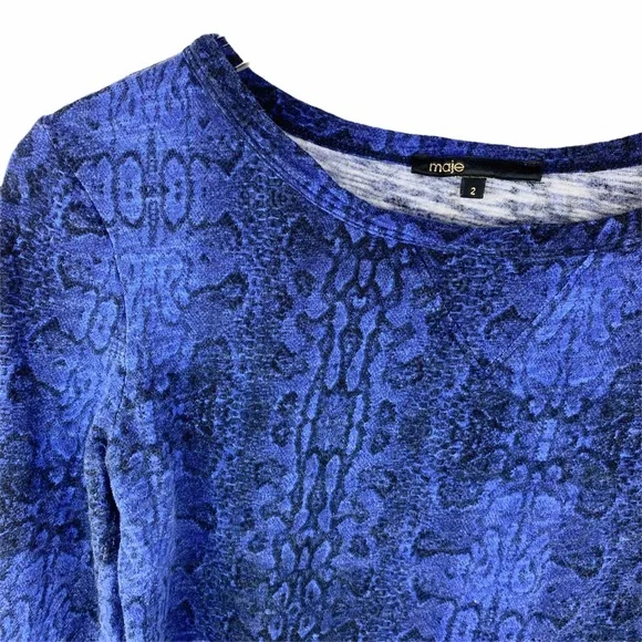 MAJE Blue Black Snakeskin Long Sleeve Top 2 - Picture 5 of 7